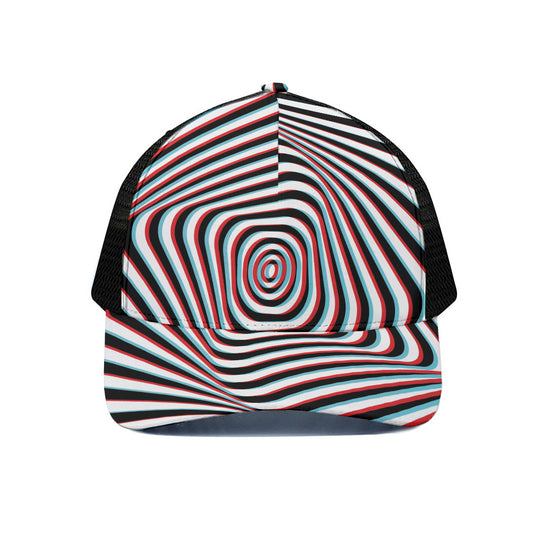 Anaglyph Optical Illusion Print Black Mesh Trucker Cap