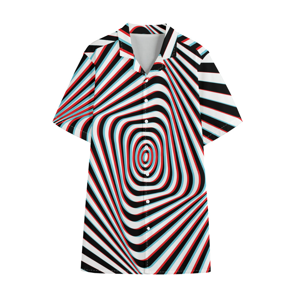 Anaglyph Optical Illusion Print Cotton Hawaiian Shirt