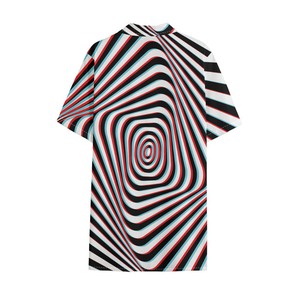 Anaglyph Optical Illusion Print Cotton Hawaiian Shirt