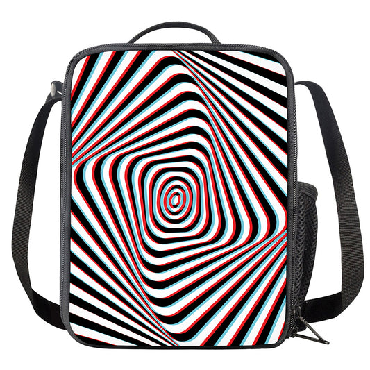 Anaglyph Optical Illusion Print Crossbody Lunch Bag