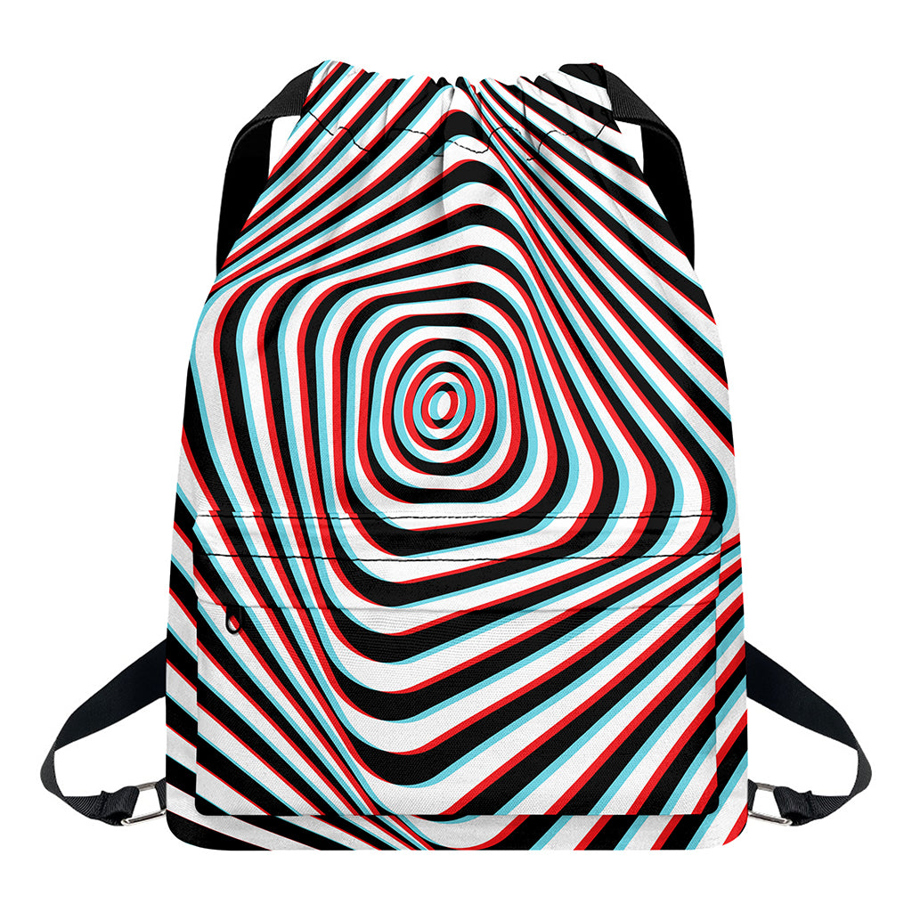 Anaglyph Optical Illusion Print Drawstring Backpack