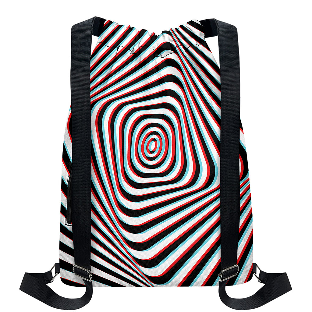 Anaglyph Optical Illusion Print Drawstring Backpack