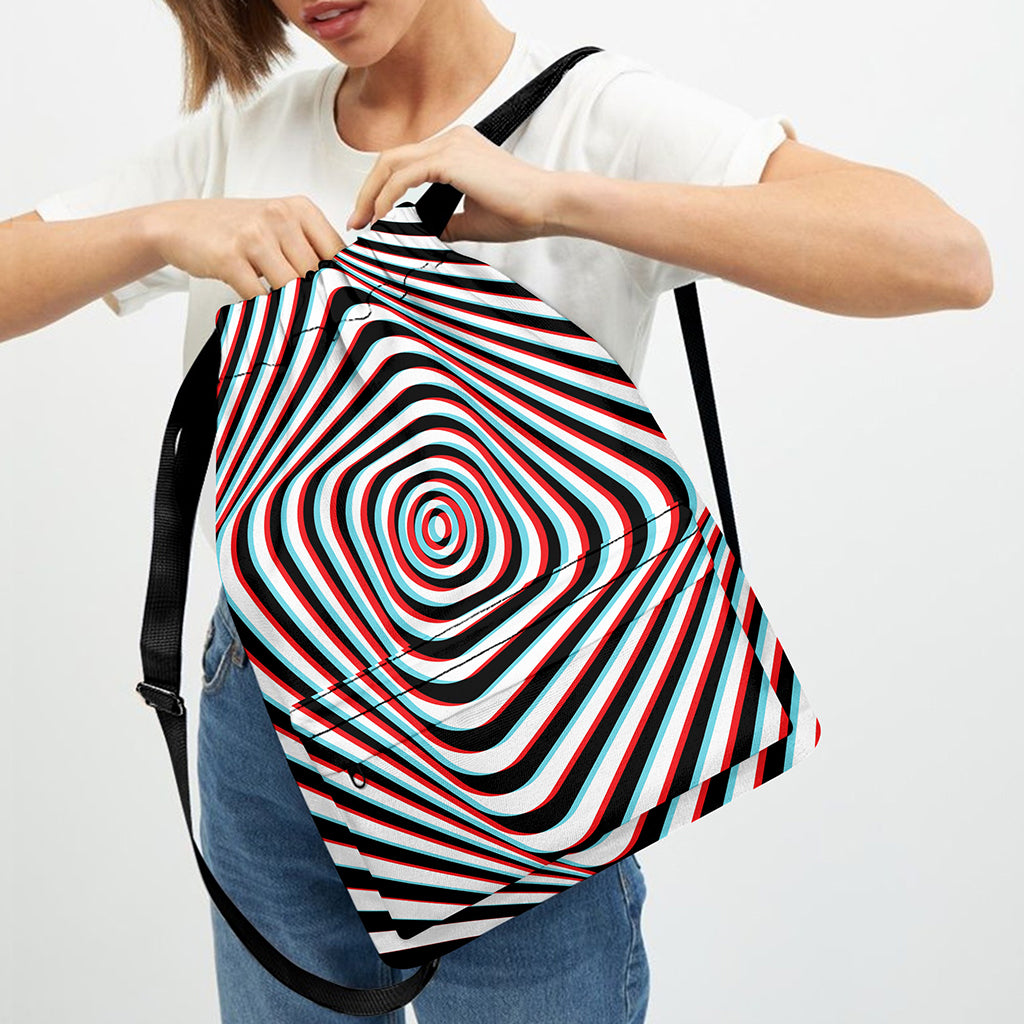 Anaglyph Optical Illusion Print Drawstring Backpack