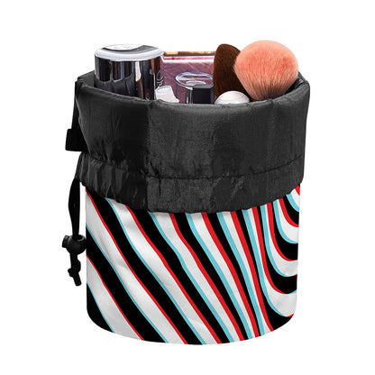 Anaglyph Optical Illusion Print Drawstring Makeup Bag