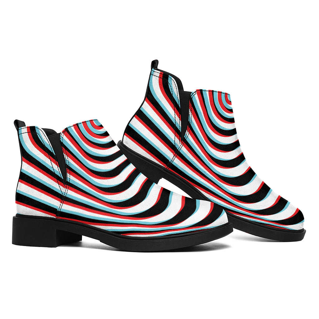 Anaglyph Optical Illusion Print Flat Ankle Boots