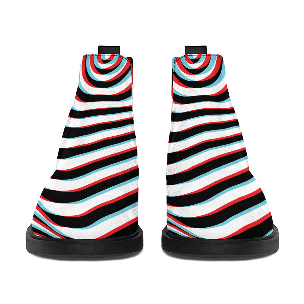 Anaglyph Optical Illusion Print Flat Ankle Boots