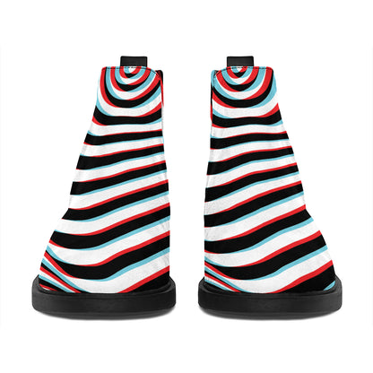 Anaglyph Optical Illusion Print Flat Ankle Boots