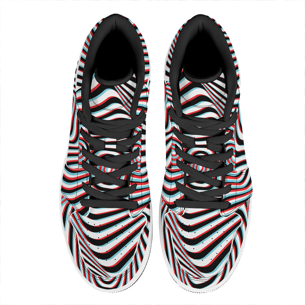 Anaglyph Optical Illusion Print High Top Leather Sneakers