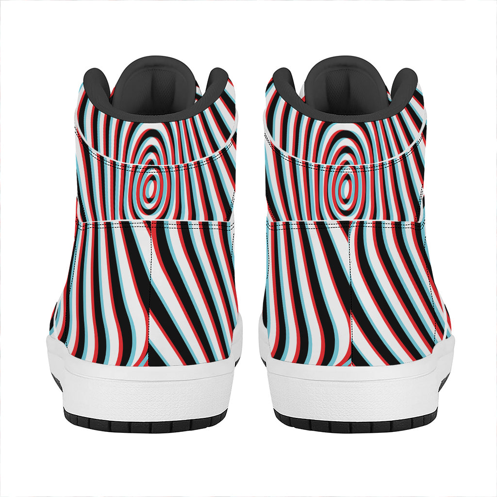 Anaglyph Optical Illusion Print High Top Leather Sneakers