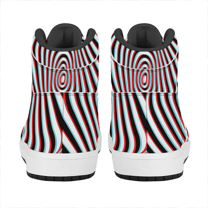 Anaglyph Optical Illusion Print High Top Leather Sneakers