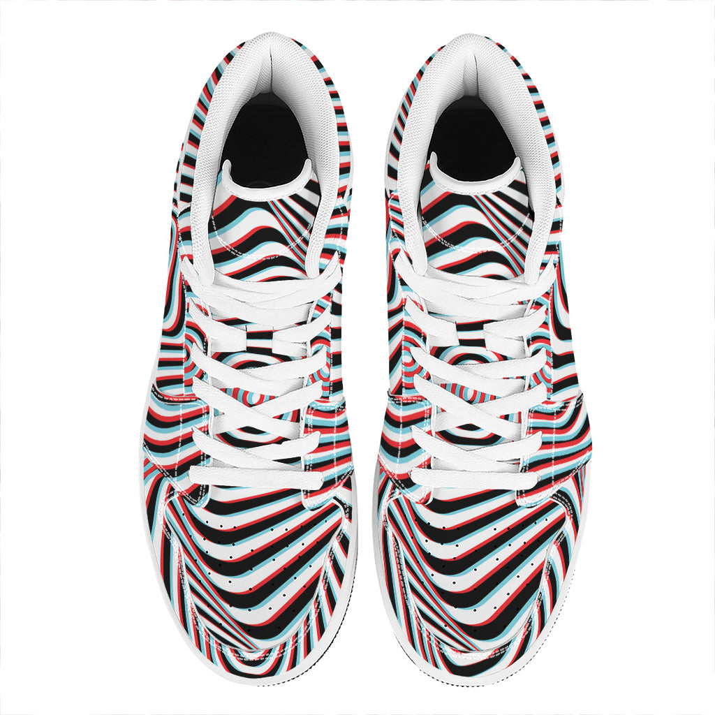 Anaglyph Optical Illusion Print High Top Leather Sneakers