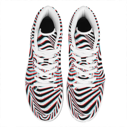 Anaglyph Optical Illusion Print High Top Leather Sneakers