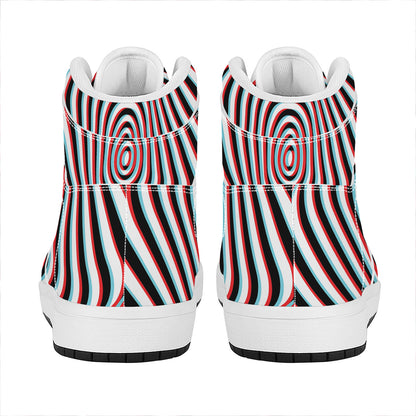 Anaglyph Optical Illusion Print High Top Leather Sneakers