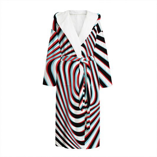 Anaglyph Optical Illusion Print Hooded Bathrobe