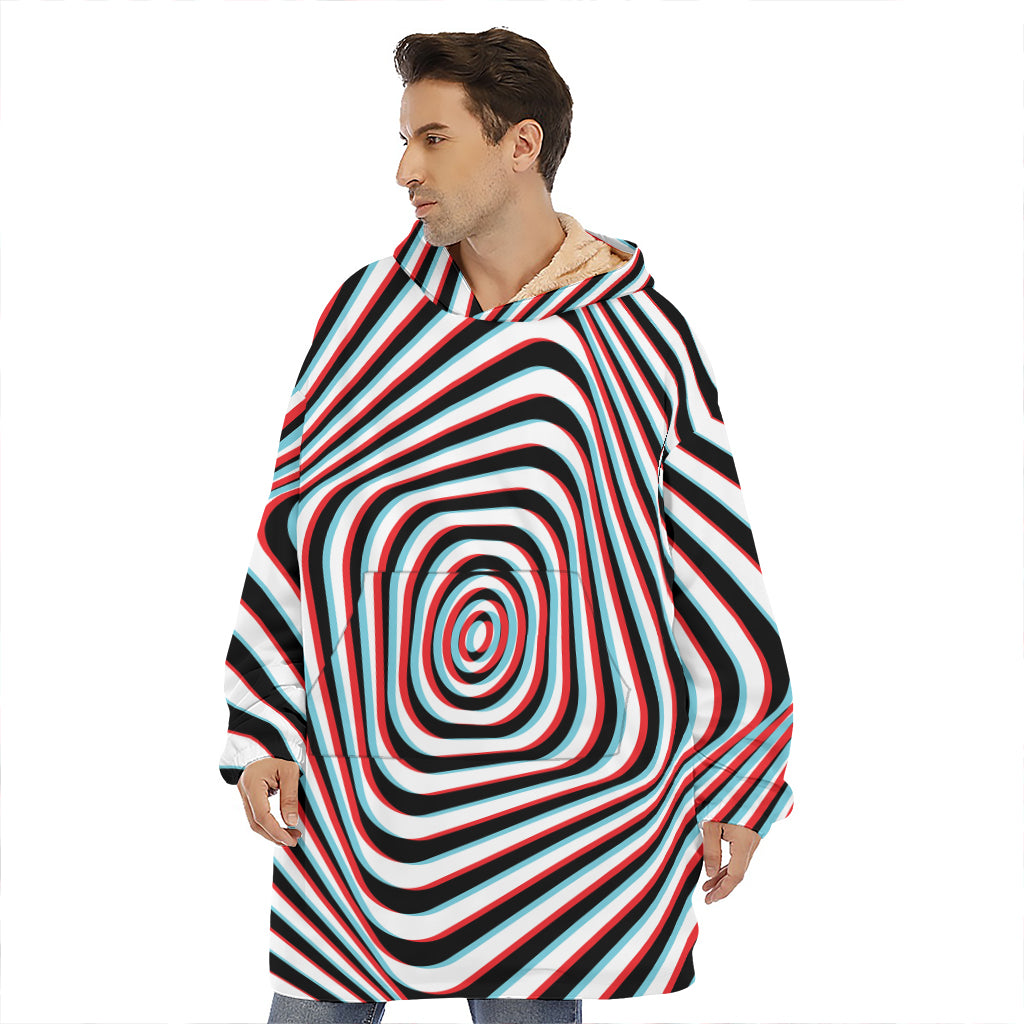Anaglyph Optical Illusion Print Hoodie Blanket