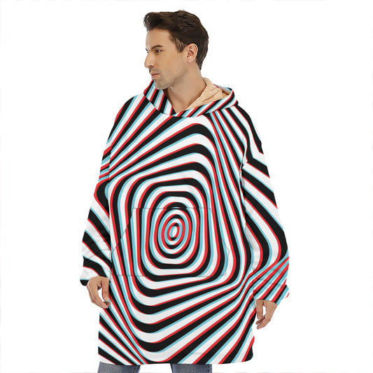 Anaglyph Optical Illusion Print Hoodie Blanket