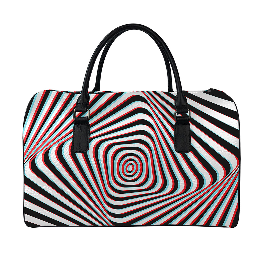 Anaglyph Optical Illusion Print Leather Duffle Bag