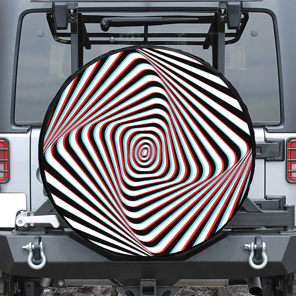 Anaglyph Optical Illusion Print Leather Spare Tire Cover