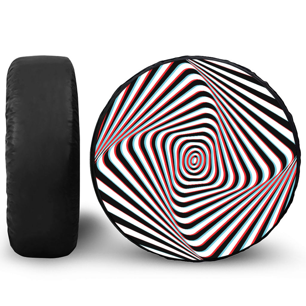 Anaglyph Optical Illusion Print Leather Spare Tire Cover