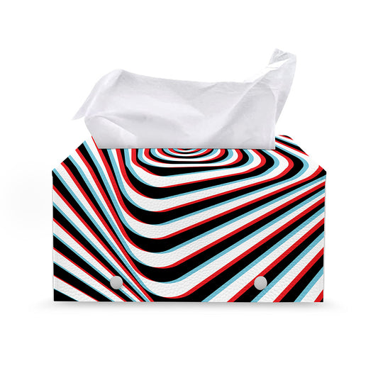 Anaglyph Optical Illusion Print Leather Tissue Box Cover