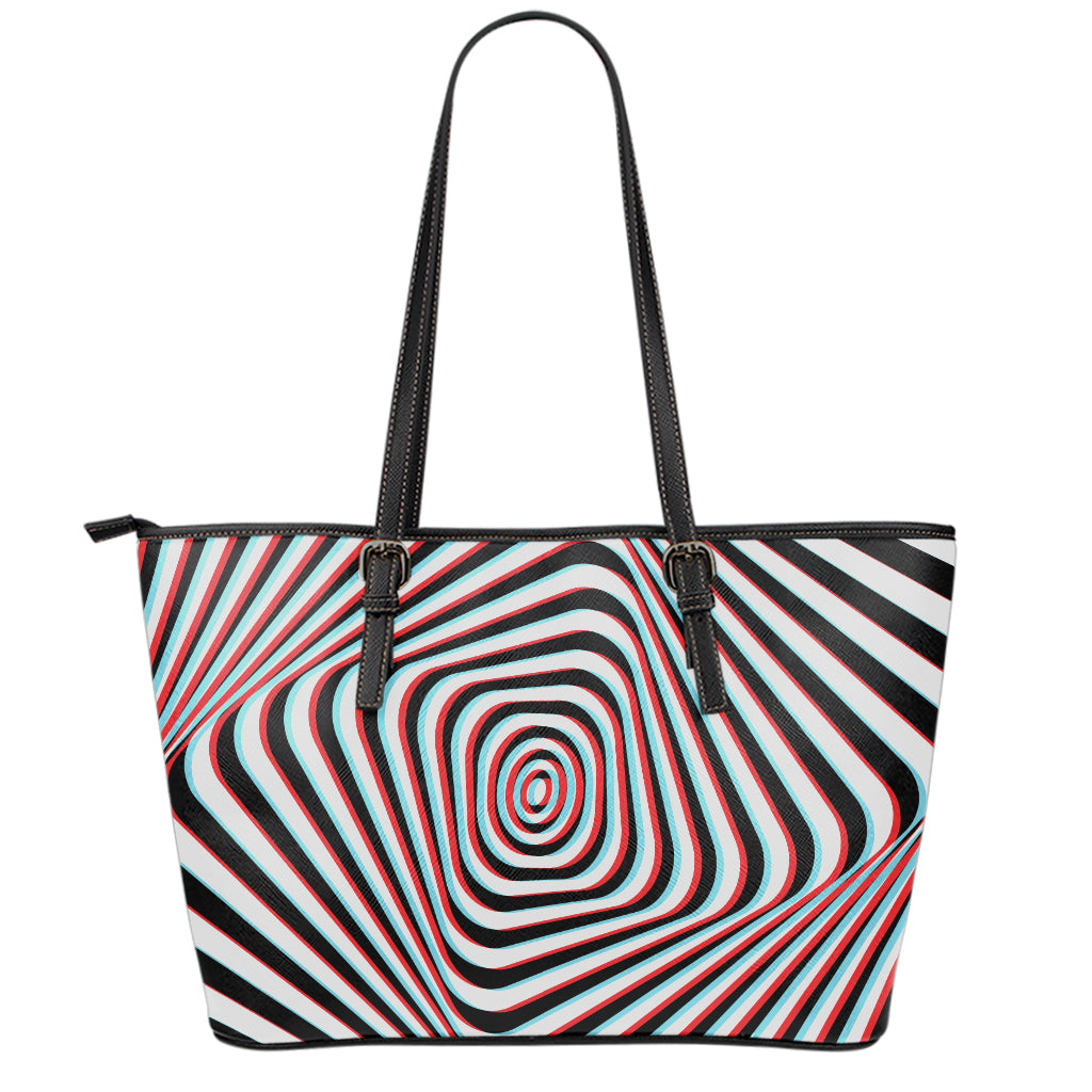 Anaglyph Optical Illusion Print Leather Tote Bag