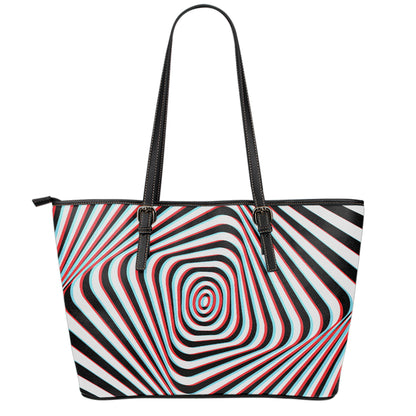 Anaglyph Optical Illusion Print Leather Tote Bag