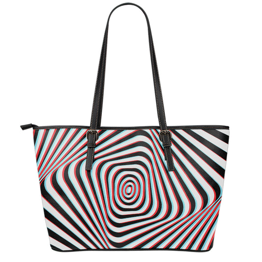 Anaglyph Optical Illusion Print Leather Tote Bag