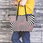 Anaglyph Optical Illusion Print Leather Tote Bag