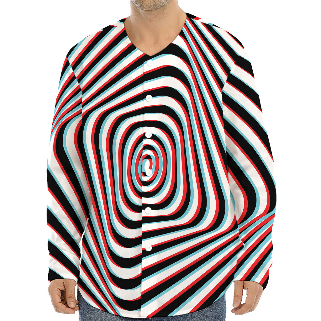 Anaglyph Optical Illusion Print Long Sleeve Baseball Jersey