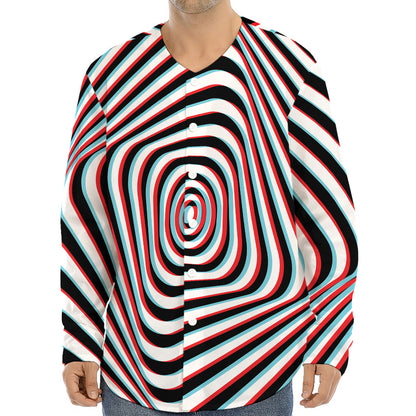 Anaglyph Optical Illusion Print Long Sleeve Baseball Jersey