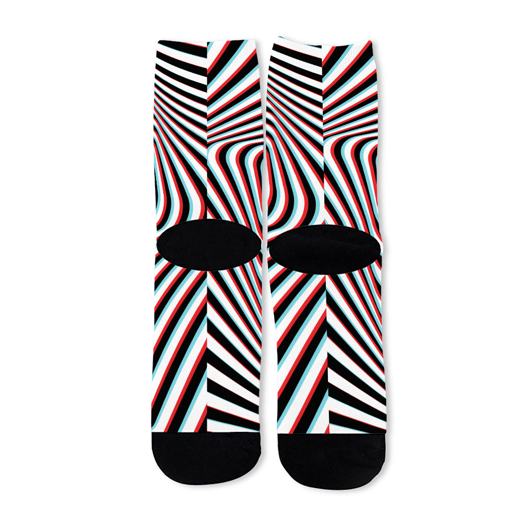 Anaglyph Optical Illusion Print Long Socks