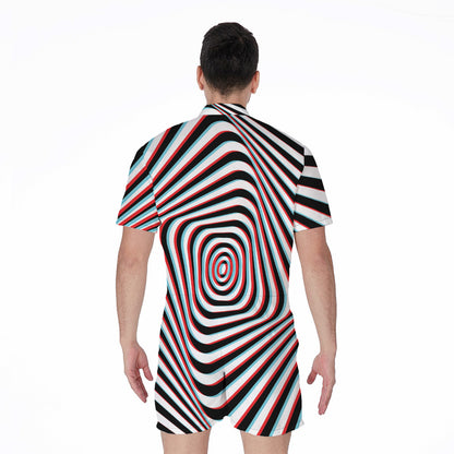 Anaglyph Optical Illusion Print Men's Rompers