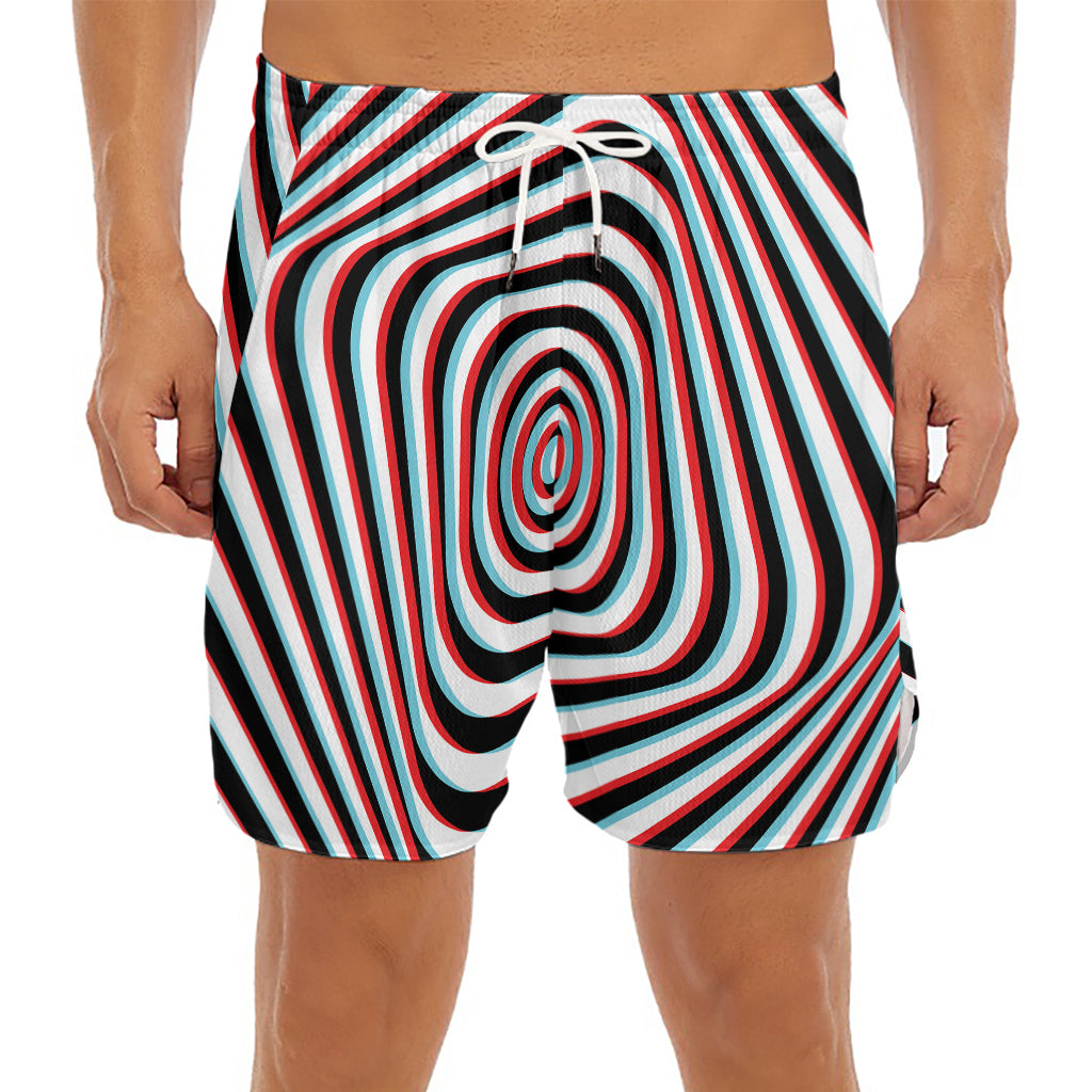Anaglyph Optical Illusion Print Men's Split Running Shorts