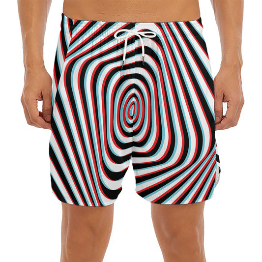 Anaglyph Optical Illusion Print Men's Split Running Shorts