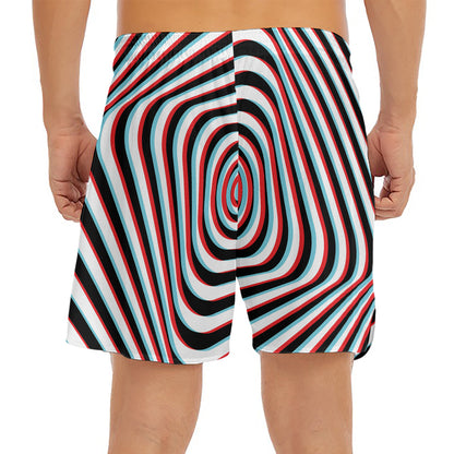 Anaglyph Optical Illusion Print Men's Split Running Shorts