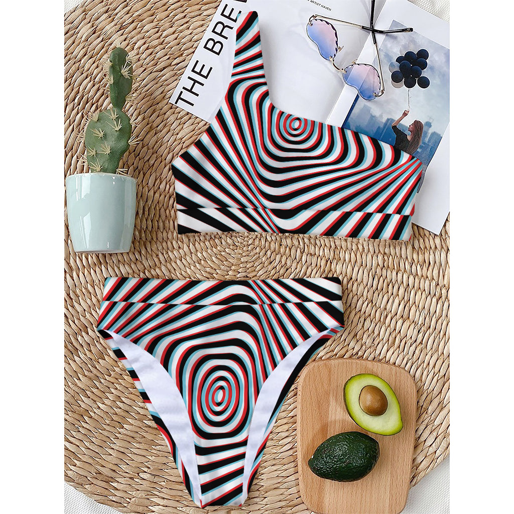 Anaglyph Optical Illusion Print One Shoulder Bikini Top