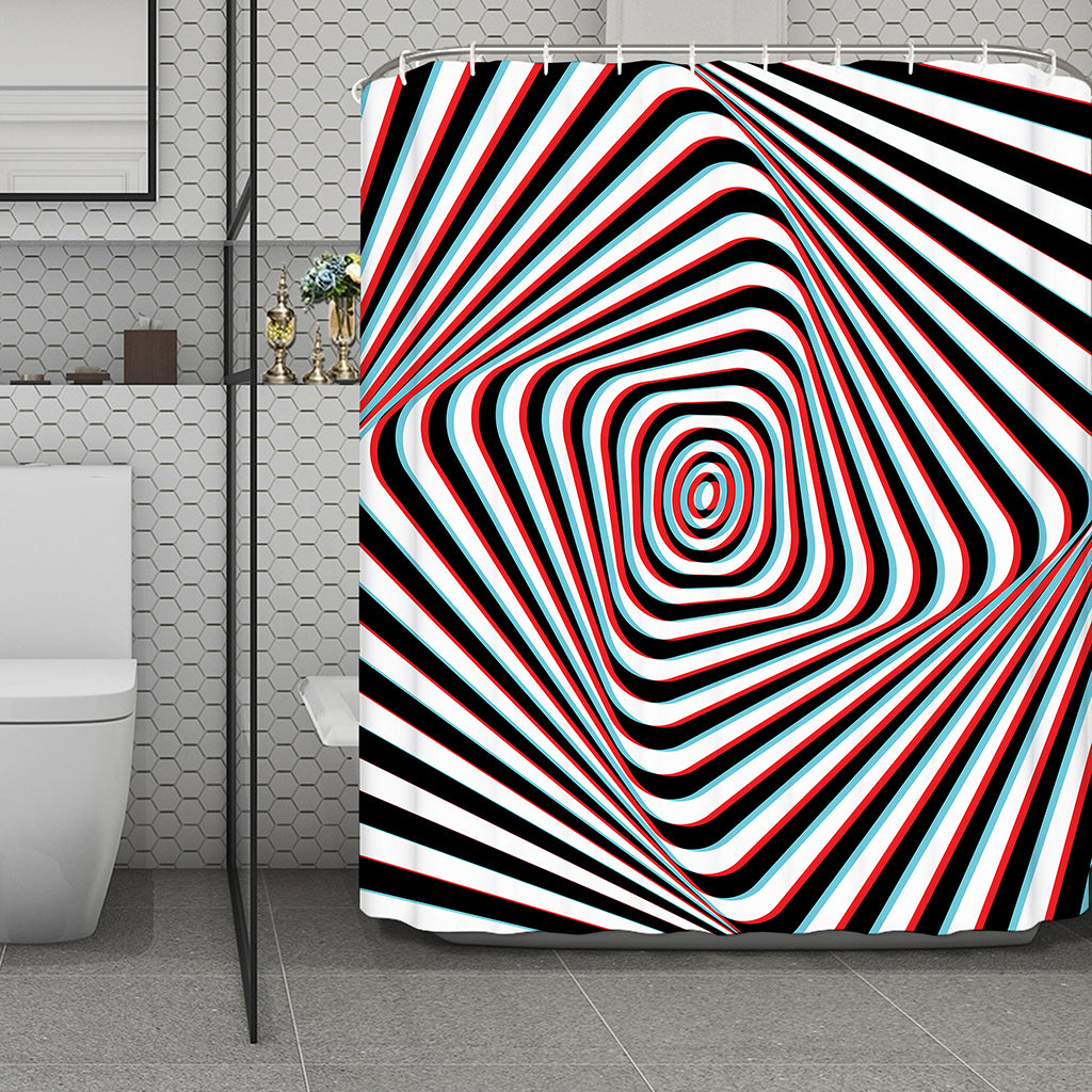 Anaglyph Optical Illusion Print Polyester Shower Curtain