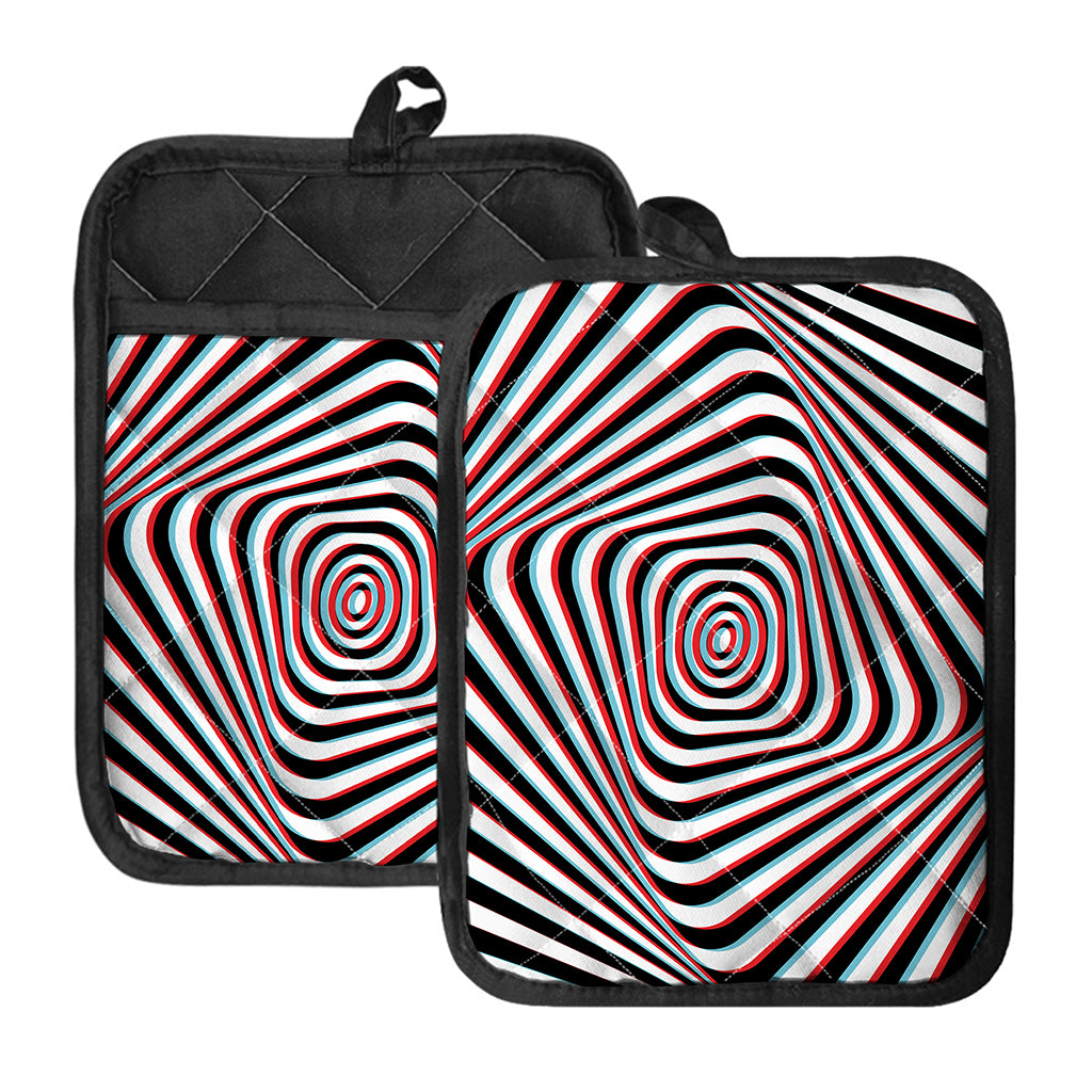Anaglyph Optical Illusion Print Pot Holders With Pocket