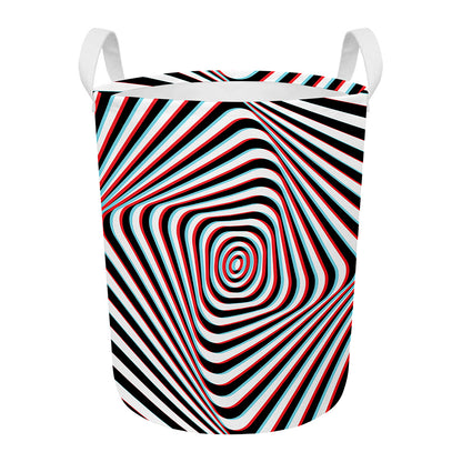 Anaglyph Optical Illusion Print Round Laundry Basket