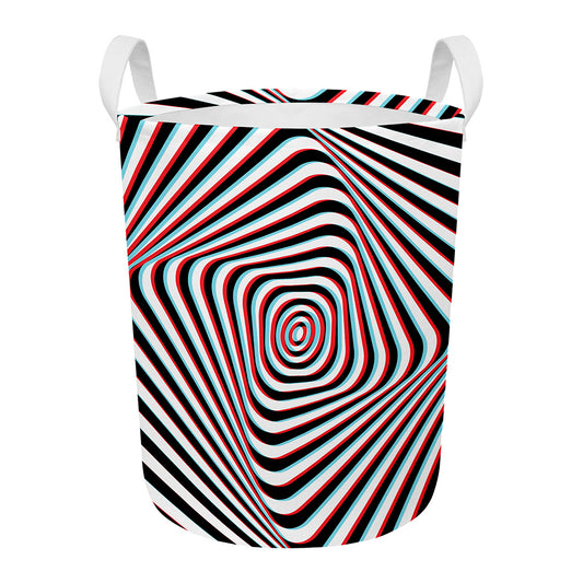 Anaglyph Optical Illusion Print Round Laundry Basket