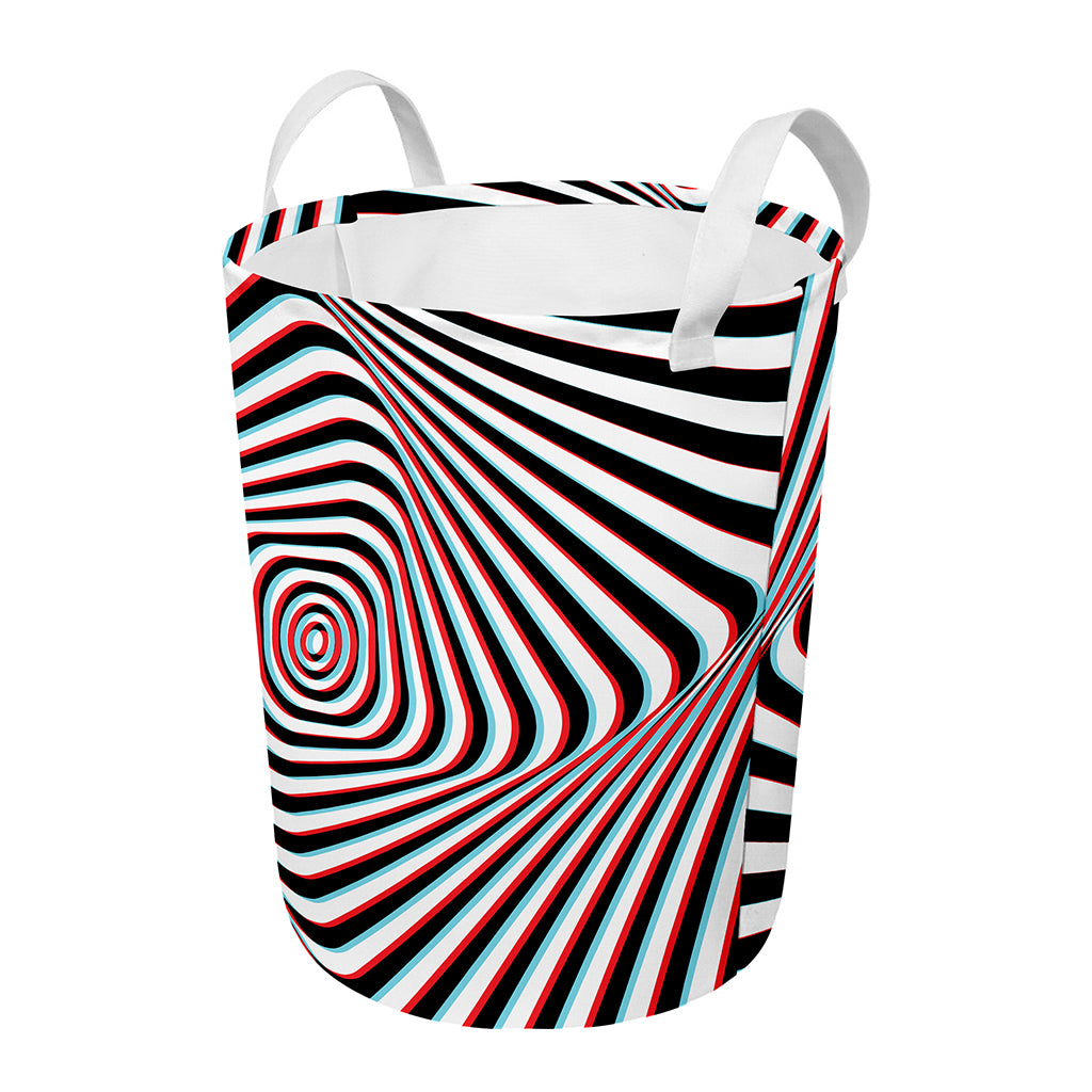 Anaglyph Optical Illusion Print Round Laundry Basket