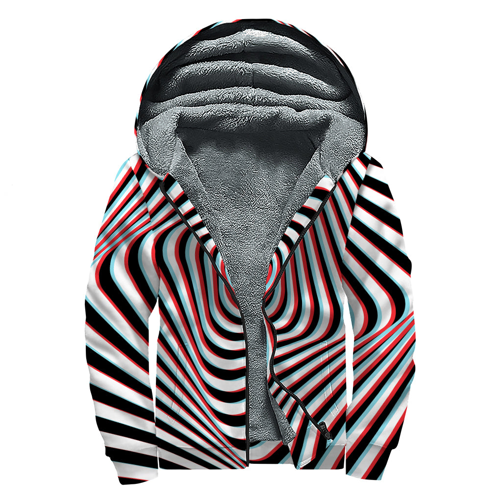 Anaglyph Optical Illusion Print Sherpa Lined Zip Up Hoodie
