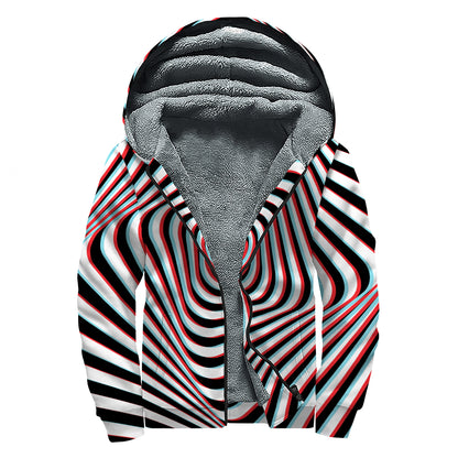 Anaglyph Optical Illusion Print Sherpa Lined Zip Up Hoodie