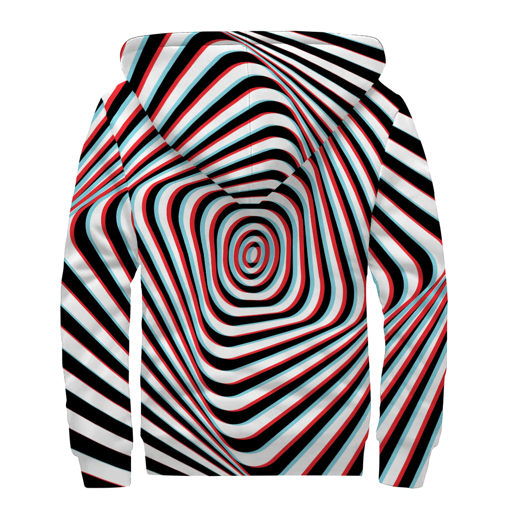 Anaglyph Optical Illusion Print Sherpa Lined Zip Up Hoodie