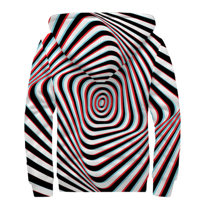 Anaglyph Optical Illusion Print Sherpa Lined Zip Up Hoodie