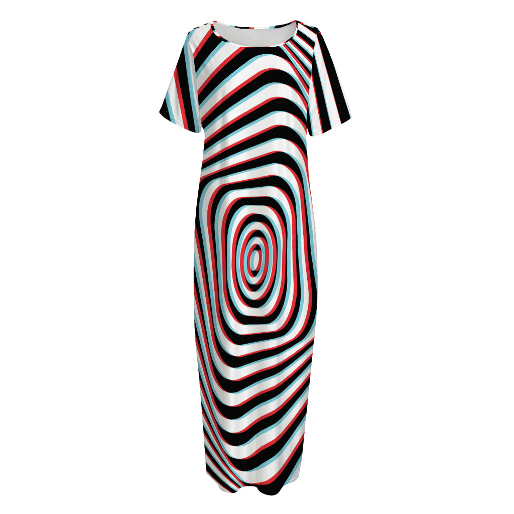 Anaglyph Optical Illusion Print Short Sleeve Long Nightdress