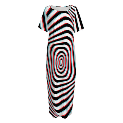 Anaglyph Optical Illusion Print Short Sleeve Long Nightdress