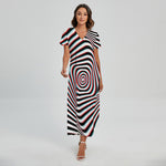 Anaglyph Optical Illusion Print Short Sleeve Maxi Dress