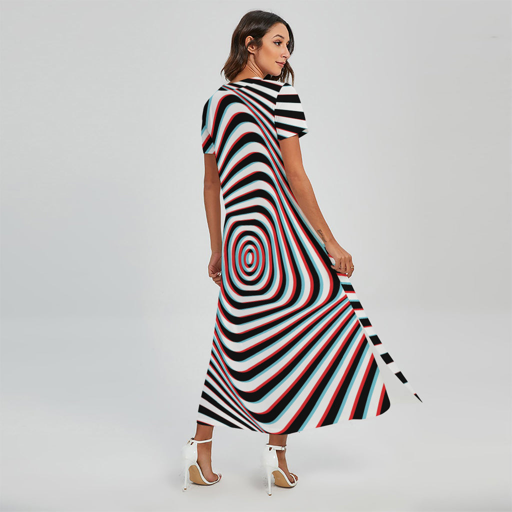 Anaglyph Optical Illusion Print Short Sleeve Maxi Dress