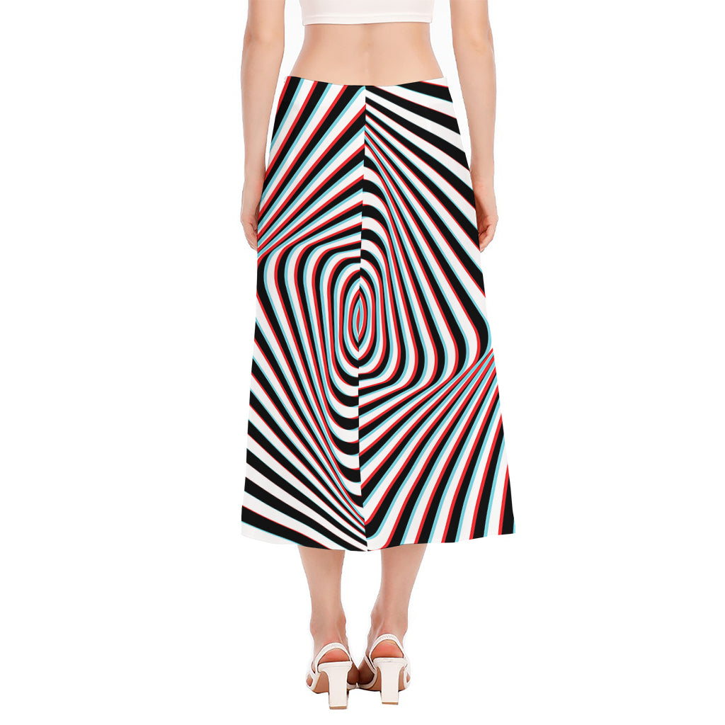 Anaglyph Optical Illusion Print Side Slit Midi Skirt